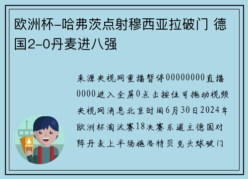 欧洲杯-哈弗茨点射穆西亚拉破门 德国2-0丹麦进八强