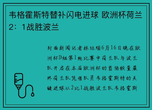 韦格霍斯特替补闪电进球 欧洲杯荷兰2：1战胜波兰