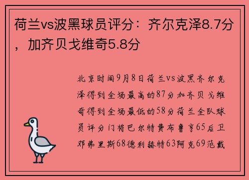 荷兰vs波黑球员评分：齐尔克泽8.7分，加齐贝戈维奇5.8分